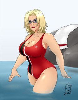 callmepo:Color commission of Tina Armstrong wading in a private lagoon. ;9