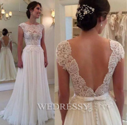 2015promdress:  White Lace chiffon wedding dress,bridal dress,prom dress