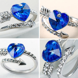 stylelist-tidebuy:  Delicate Heart Shaped Blue Crystal Ring