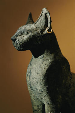 grandegyptianmuseum: Solid cast bronze statue of the cat goddess Bastet. Late Period, ca. 664-332 BC. Now in the Egyptian Museum, Cairo.
