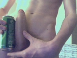 yorkshirestraightboys:  Straight lad Danny Spencer from Halifax comparing his 10 inch dick to a beer can
