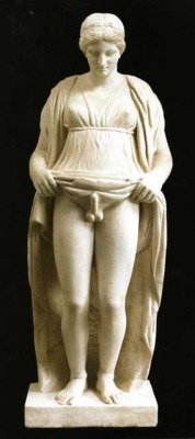 Hermaphroditus, Roman marble, Imperial period (3rd century CE) &ndash; This Hermaphroditus is called &ldquo;Stante&rdquo; (relieved) because carved with the male member in erection, shown by the woman&rsquo;s dress lifted to the waist. Discovered in a