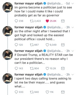 baby-ur-a-haunted-house:  jaimebeazley:   chloe-cristata:   nasaqueer: Comedian and vlogger Elijah Daniel became mayor of Hell, Michigan, proceeded to ban all heterosexuals, and then was impeached. This singlehandedly saved 2017  Mayor Of Hell, Inspired