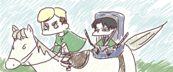 stoned-levi:  Levi riding on the back of Erwin’s horse in a booster seat.  bahahaha can&rsquo;t stop laughing