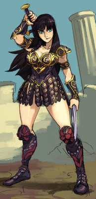 rudymora:  o-8:  Xena sketches and picture via Sketch Dailies. I spent too much time coloring one of these haha orz. She’s too fun to draw, perhaps I’ll finish some of the others / do more if I have time.  ive seen way too much Xena growing up to