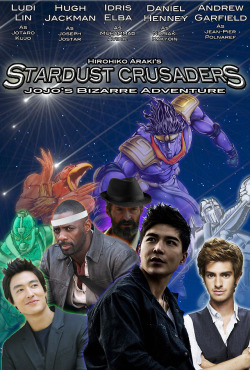 I used more of my shitty Photoshop skills to slap together a Stardust Crusaders live action movie poster. I actually made this one a while ago but I hated it so much I didn’t upload it. 