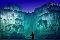 ryandonato:  Brent Christensen constructs massive towers that he has coined Ice Castles. The monuments are made entirely out of ice with no supporting substructure. “Christensen’s series of Ice Castlesare unpredictably constructed towers of ice