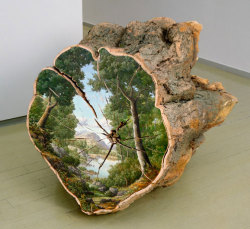 staceythinx:  The Log Series by Alison Moritsugu Mortsugu on her project: In my log paintings, I examine the contrivances found in landscape paintings of the 18th and 19th centuries. These landscapes, by artists such as Albert Bierstadt and Frederic