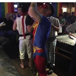 gaycomicgeek:  Haha someone got a pic of me taking at pic at SDCC Pecs bar. #gaycomicgeek #gaygeek #gaycosplayer #gaycosplay