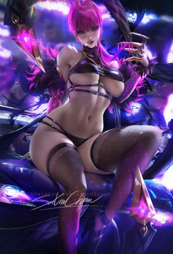 sakimichan: some of the nsfw variation of K/da #Evelynn ;3&lt;3  sfw/nsfw psd,hd jpg, video process etc-https://www.patreon.com/posts/kda-evelynn-nsfw-22894648   Thanks to the anon for reminding me.