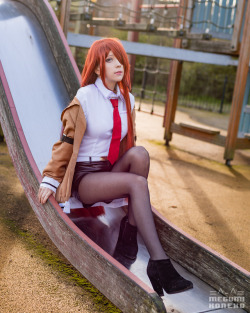 cute-cosplay-babe:  [Self] For a show about microwave time travel machines, they sure do spend a lot of time in the park! ~ Makise Kurisu cosplay by Megumi Koneko
