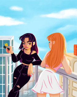 floatysam: “You wanna light?” Starfire trying to hang with her sis, Blackfire 