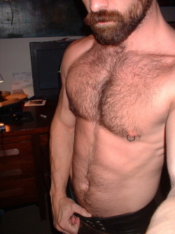 iammegadaddyissues:  i love a hairy Man’s pierced nipples. They’re an irresistible temptation to me, like a switch to a Man’s libido. When a Man’s inside me and i’m pinned on my back with my legs spread like a woman, i know that if i tweak, suck,