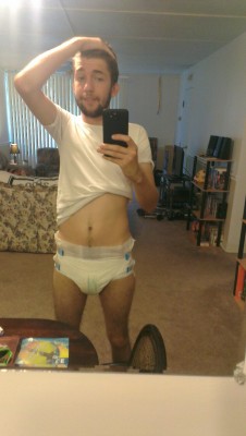dpunkasaurusrex:  Just back from a walk, looks like it’s almost time for a change.  Hot diapered dude