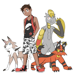 Pokemon Trainer and his teamI wanted to draw out my trainer dude that I played in Sun with and my team cause, heck, I’ve never got to do that before.  Course I had my Torracat and Lycanroc, had to trade around a bit to get Jangmo-o early thou.  What
