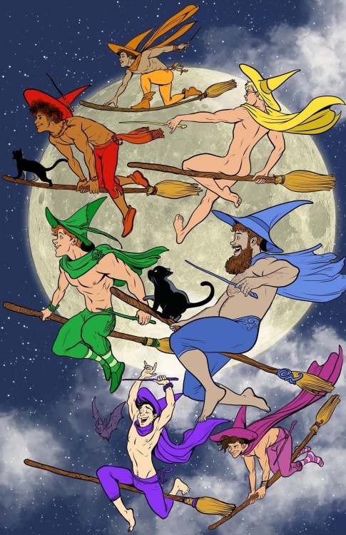 johnthestitcher:A rainbow coven of witch boys - composite art by Joe Phillips. Blessed Samhain! https://witchboys.com/