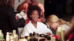 voilalasunshiine:   Quvenzhané Wallis on set while shooting the new Fall/Winter campaign for Armani Junior 2014 (video).  When kids can be kids, and her natural hair pattern on fleek ! 