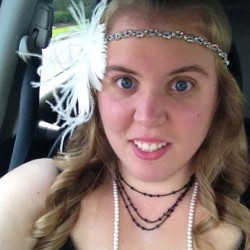 Party time. #1920s #speakeasy #tampa #blonde #blueeyes #headband #feather #pearls #birthday #curlyhair #florida #party