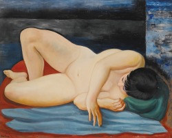 artexpert:  Nu allongé sur drap rouge et vert (1927) - Moïse Kisling 