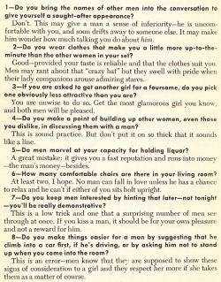 explore-blog:  This 1949 list of ways for women to make themselves more attractive to men, from Esquire’s Handbook for Hosts, is the most amusingly appalling memento from the yesteryear’s sexism since that Victorian list of don’ts for female cyclists.