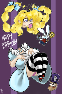 theycallhimcake:  maximvstyranikvs:  I done did a thing for @theycallhimcake‘s birfdays. Hope it was swell. I have once again embarrassed myself with my coloring.   always a cute parallel, she looks damn good in an Alice costume…. well, her body does