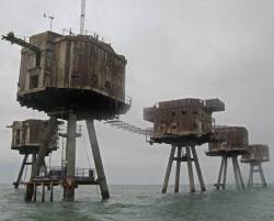 abandonedandurbex:(1000x803) These are Maunsell Sea Forts, used by the British during WW2 to deter enemy air raids. Although abandoned, many of them still stand today.