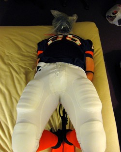 bondagejock:  Tied in football, forced jock cup sniffing, some breathplay. 13 of 14 Sub: Bondagejock  Dom: TheUAJock 