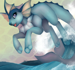 casynuf:  Painting of Vaporeon. I rly love all evolutions of Eevee! 2 hours and 30 minutesTIMELAPSE VIDEO : HERE  Ooo, pretty~! &lt;3