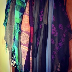 Day 23: scarf. My scarves. I have way too many than anyone on florida should need. But I love them all. Such pretty colors and styles. #scarf #scarves #purple #blue #green #red #gray #black #sculls #mcqueen #white #pink #photoaday #photochallenge #day23