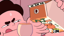Of course Steven would only drink officially-licensed Crying Breakfast Friends orange juice.