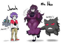 mollythewhopped:  Characters for an upcoming thing featuring a mom Hex Maniac and her son Jonah  ( momfricker this is gonna be right up your alley)  