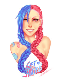 Today I was working with a different painting style, I hope you like it! Follow me for more &lt;3 Btw Jinx with pink hair is super super cute Like my facebook page please! ^_^ Buy it with different colours on Redbubble! 