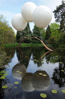 Bridge structurally supported by balloons