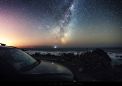 spacequakes:  just—space:  Stars and the Milky Way reflecting into the bonnet of a car 