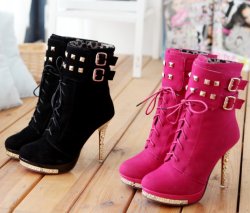 ideservenewshoesblog:Cute Buckle Boots Side Zipper High Heel Wedge Boots