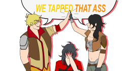 s-assy-girl: (x) @y8ay8a here’s the thingy lmao  Literally the one situation in which he’d ever high-five Cinder. Because Taiyang’s so mature right? lol