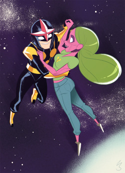 brokenlynx21:  Commission piece featuring Marvel’s Nova (Sam) and Viv. 