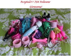 foxytail11:  Foxytail11 75K Follower Giveaway!  โ gift card to bdsmgeekshop​!  GIVEAWAY ENDS AT 1PM (EST) ON JUNE 28, 2015.  WINNER WILL BE ANNOUNCED THAT SAME DAY.bdsmgeekshop has some incredibly well crafted but very affordable sex toys that have