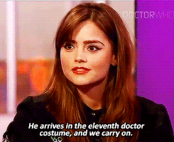 paigematthews:  Jenna Coleman talking about Peter Capaldi’s arrival on ‘The One Show’. 