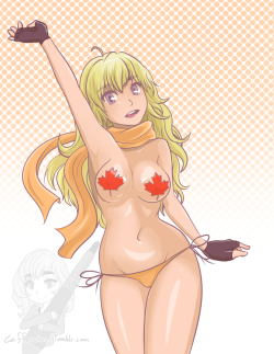 caffeccinoafterdark:  A commission of Yang Xiao Long to celebrate Canada Day! Apparently the voice actor is Canadian, so this makes perfect sense!  