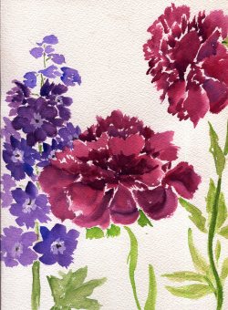 havekat: So Many Petals Watercolor and Gouache On Paper 2016, 9″x 12″ Peonies and Delphinium  lovely &lt;3