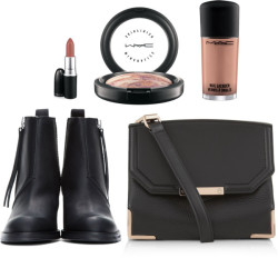 jettadore:  Classic by catalinarom showing what to wear with black boots Acne Studios black boots / Alexander Wang shoulder bag, 遌 / MAC Cosmetics face powder / MAC Cosmetics lipstick / MAC Cosmetics nail polish  