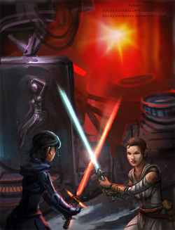 Previous Illustration:http://stickyscribbles.deviantart.com/art/Kylo-Ren-Gender-Bender-607400735Kylo battles Rey .  Rey is shown carbon frozen at the left, after losing and being tricked by Kylo. Now Rey is trophy O_o. Tyler Kojen&rsquo;s Fan Art Request.