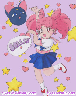 e-vay:  Sailor Mini Moon and Luna Ball are ballin’! The reason for this drawing: My boyfriend and I recently bought Sailor Moon R for the old Super Nintendo and there’s a way you can play the entire game as Sailor Mini Moon and you fight everyone