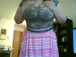 biup4pegging:  ofmonstersandsemen:  nothing under my lace top, nothing under my pink skirt ;)  So hot  Hi want to fuck you
