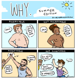 kendrawcandraw:  Stop sexualizing my body stop shaming my body stop policing my body ~*~*~Summertime~*~*~  to be honest I dont wana see fat guys shirtless and hair guys make me feel uncomfortable lolso I will agree with the bottom one XD