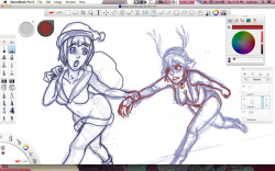 Kill la Kill Christmas WIP.  Mako dragging Ryuko off somewhere&hellip; I dunno, I didn&rsquo;t put too much thought into it.