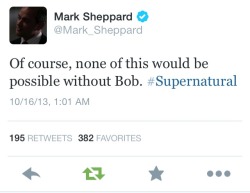 benedict-ghostybatch:  kingofhelloboys:  Remember that time Mark Sheppard decided to name his fans “Bob” and then stuck with it?   