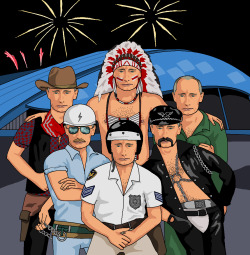jimllpaintit:  Vladimir Putin as every member of the Village People A few people asked to see this although I believe Matty Knight was the first 