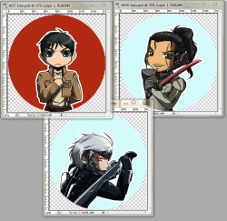 MGR Samuel, Raiden, and Attack on Titan Eren is done! Gonna draw Mikasa and Rivaille for sure, but not sure who else to do&hellip; Maybe Sasha eating a potato. :3